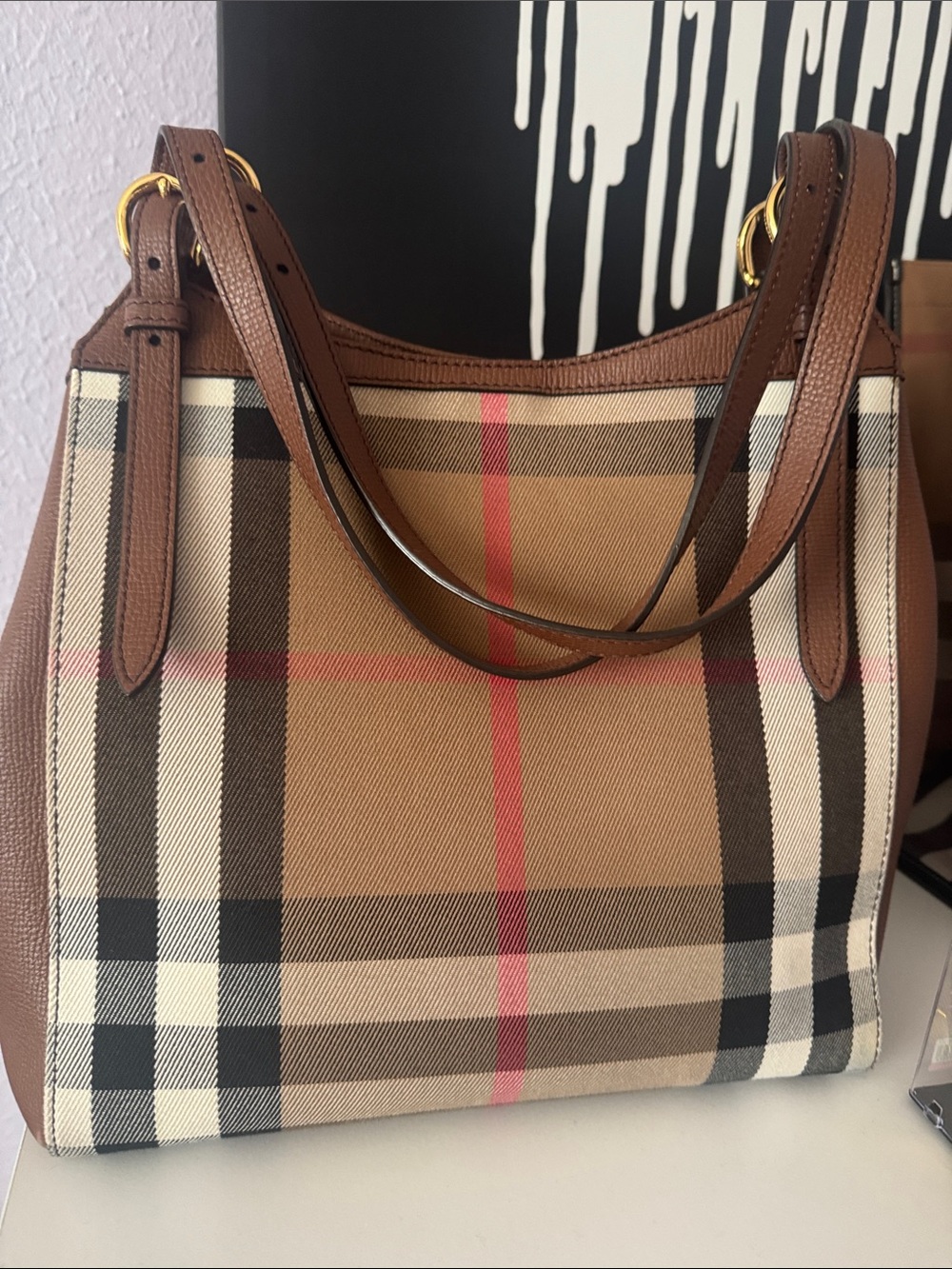 Burberry Vintage Check Shoulder Bag in Brown, Tan, Black